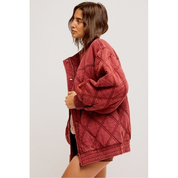 Free People Juno Quilted Jacket Top Bomber Oversized Buttondown Cotton M 284211 - Picture 5 of 10